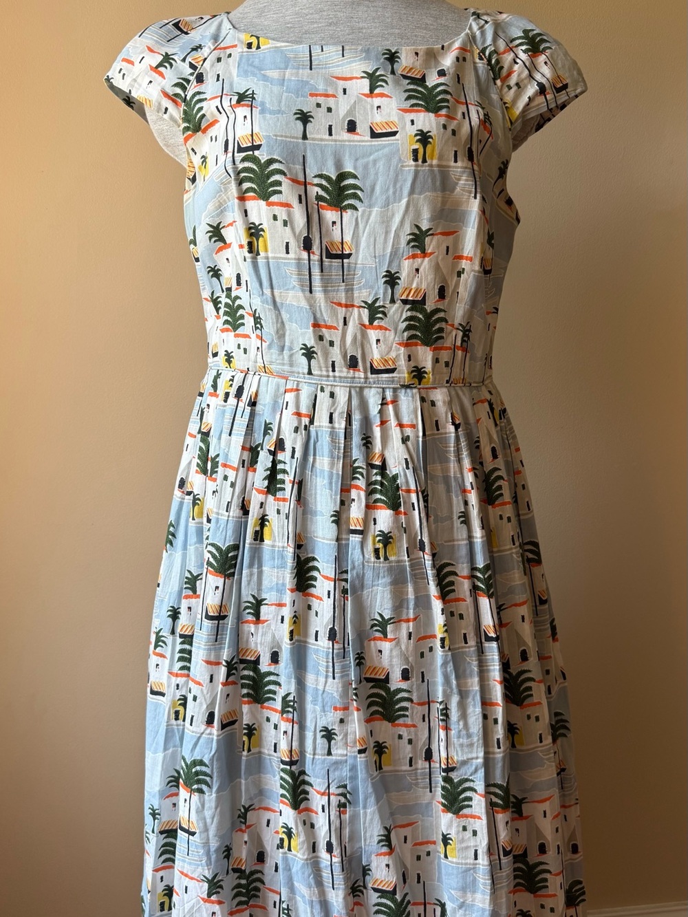 Modcloth Light Blue Palm & House Midi Dress - Picture 3 of 8